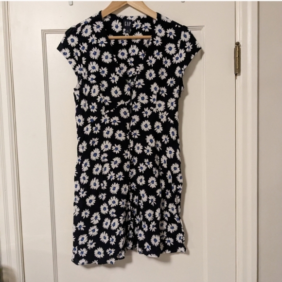 ๐๐ค GAP Rayon Daisy Print Button Front Cap Sleeve Mini Dress, 10 (6/8), NWOT - Picture 2 of 16